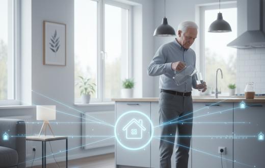 Senyor gran en una cuina amb sensors