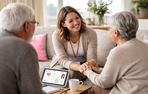 A professional supporting an elderly couple