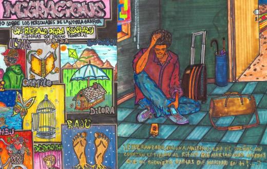 Muntatge de diferents quadres de l'exposició