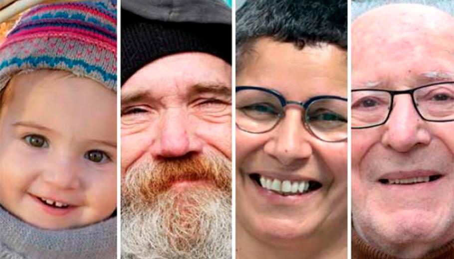Composición de retratos de cuatro personas de diferentes edades