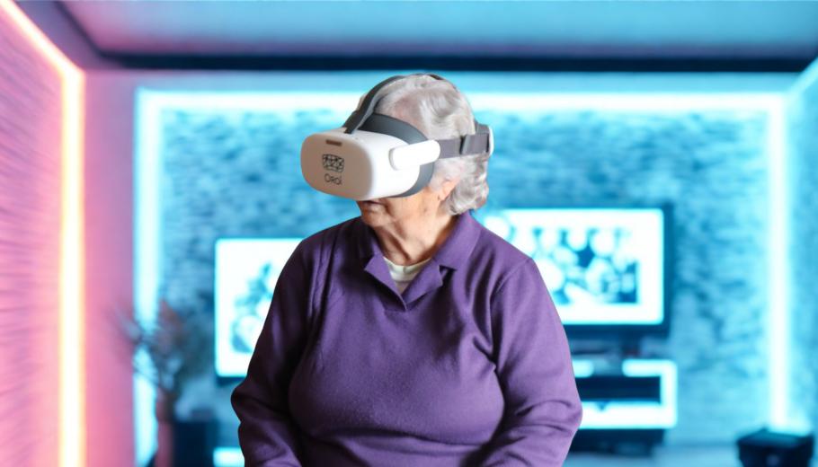 Senyora gran amb ulleres de Realitat Immersiva