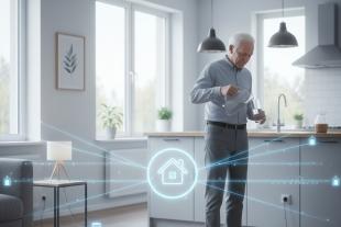 Senyor gran en una cuina amb sensors