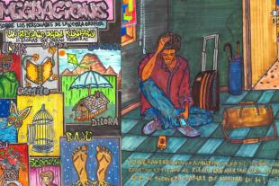 Muntatge de diferents quadres de l'exposició